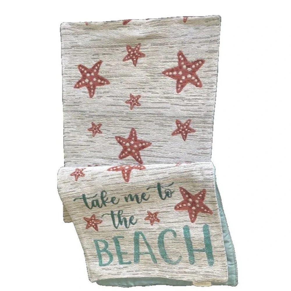 Starfish Table Runner Tapestry Take Me to The Beach Lined Summer Tropical 13x72
